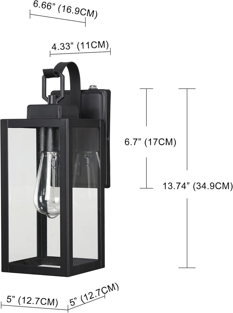 ricco Outdoor Wall Lights, Dusk to Dawn Matte Black Exterior Light Fixture with Clear Glass Shade, Photocell Sensor Front Porch Lighting, Modern Sconce Lantern for House, Garage, Patio, ETL Listed - Image 2